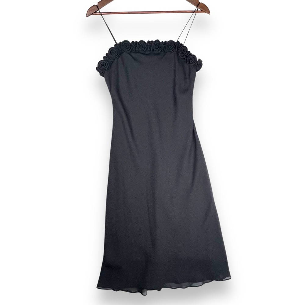 Breakin' Loose Black Dress Rose Trim Spaghetti Strap Y2K 90s Whimsigoth 7/8 S 4